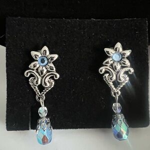 Avon Silver Earrings with Blue Accents